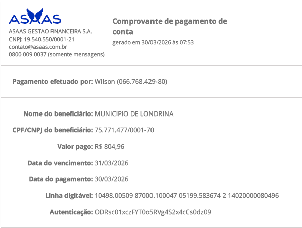 Comprovante de pagamento proc. 0022994-85 — R$ 804,96 pago em 30/03/2026